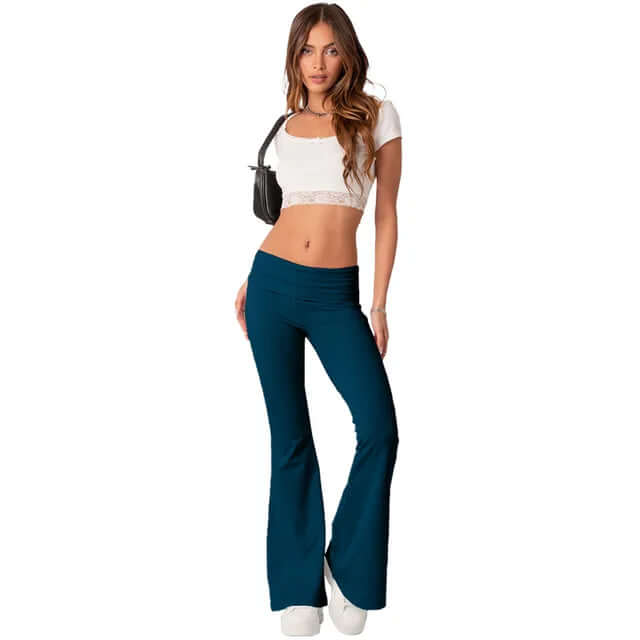 Women's Flared Trousers: Stretch, Low Rise, Foldable Waistband