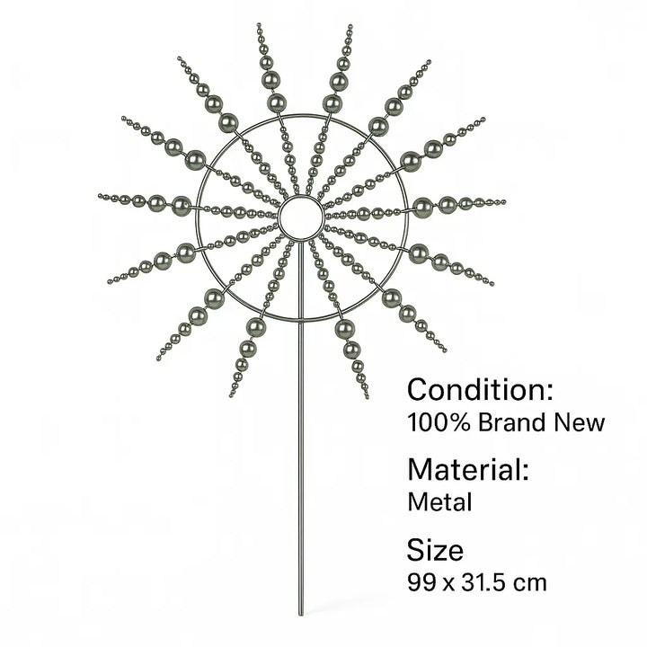 Anti-rust kinetic metal wind spinner, 18 blades, captures wind for garden decor, durable, weatherproof, vibrant spinning art.
