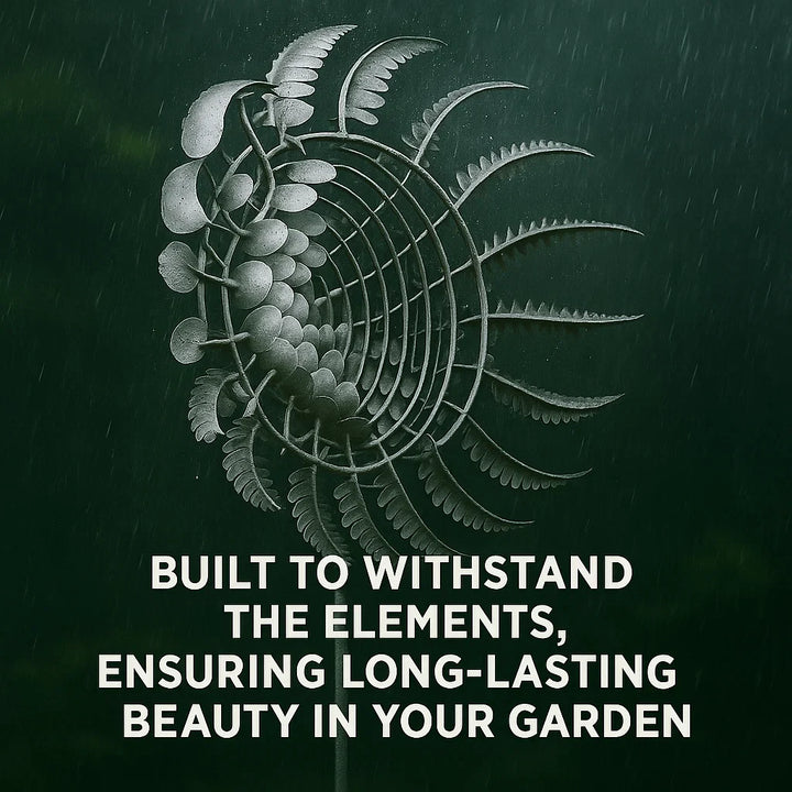 Anti-rust kinetic metal wind spinner, 18 blades, captures wind for garden decor, durable, weatherproof, vibrant spinning art.