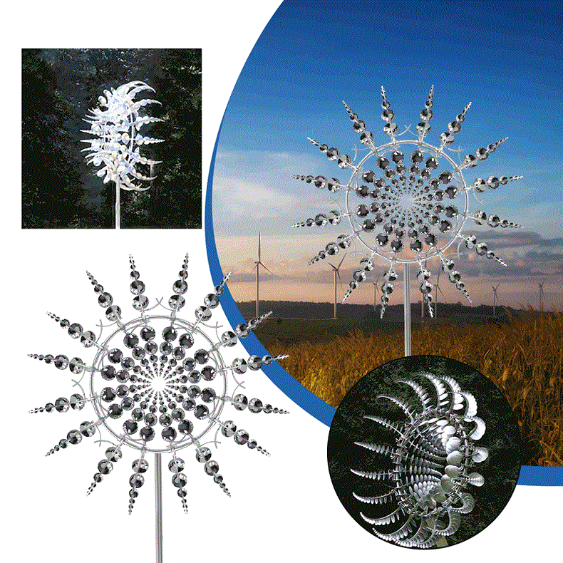 Anti-rust kinetic metal wind spinner, 18 blades, captures wind for garden decor, durable, weatherproof, vibrant spinning art.