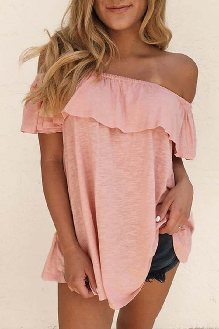 Women's Relaxed Fit Off-Shoulder Blouse with Ruffle Detail