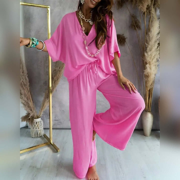 Women's Relaxed Loungewear Set: Oversized Top & Wide Leg Trousers