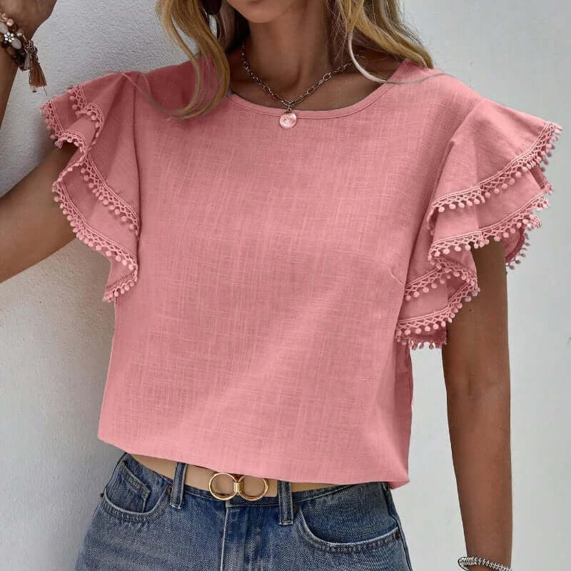Women's Ruffled Cap Sleeve Blouse