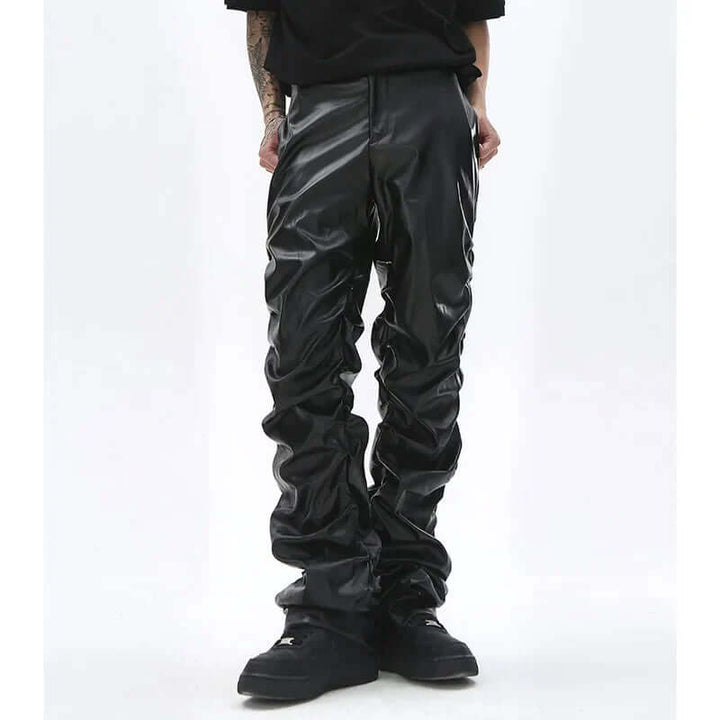 Men's Relaxed Fit Leather Trousers: Full Length, Durable Design