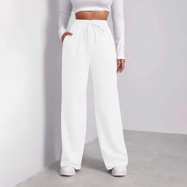 Women's Wide-Leg Elastic Waist Trousers with Pockets