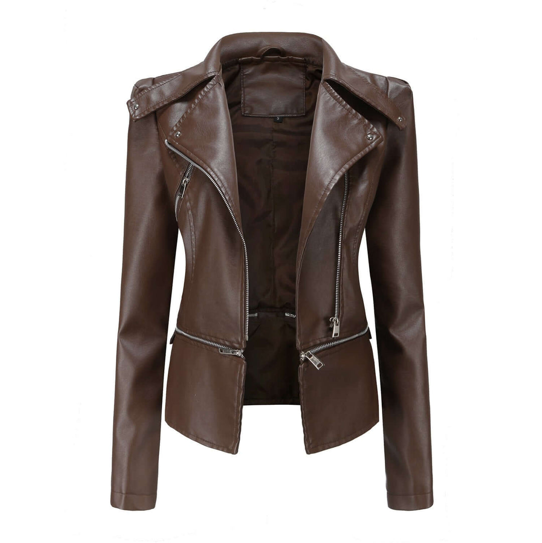 Women's Stylish PU Leather Motorcycle Jacket