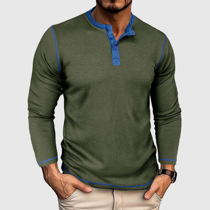 Men's Long Sleeve Waffle T-Shirt - Relaxed Fit, Vintage Style