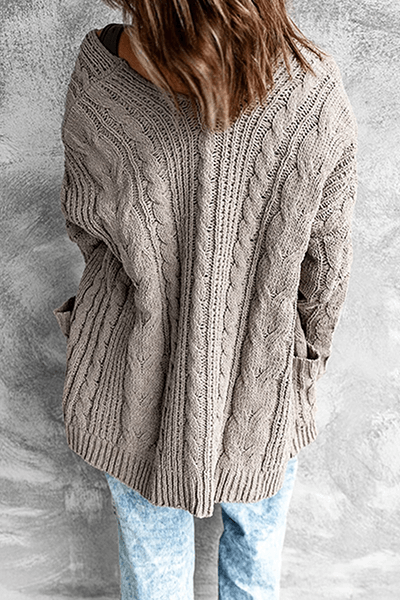 Women's Longline Cable Knit Cardigan with Pockets