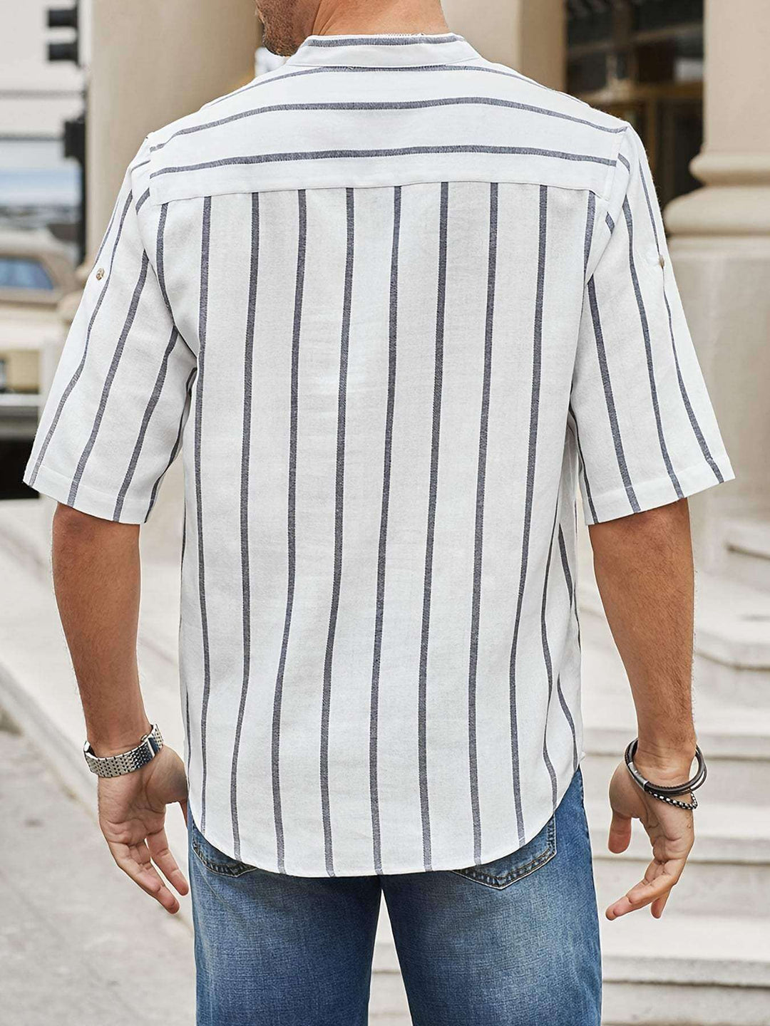 Men's Relaxed Fit Short Sleeve Shirt: Vertical Stripes