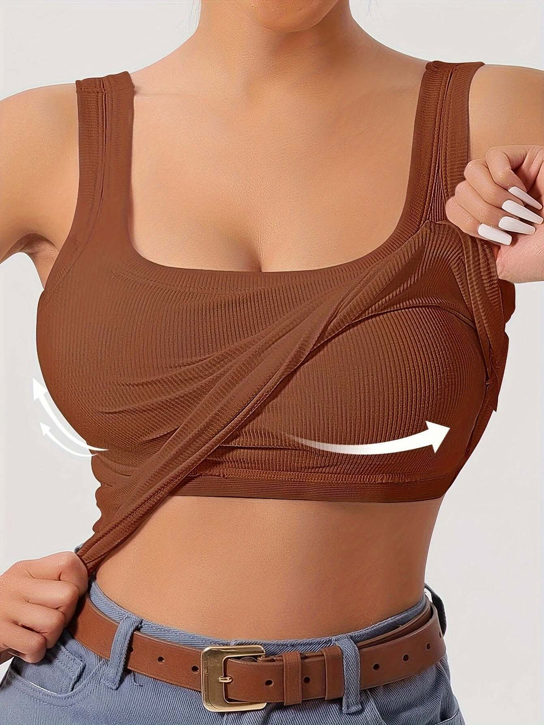 Women's Ribbed Crop Tank Top with Built-in Support