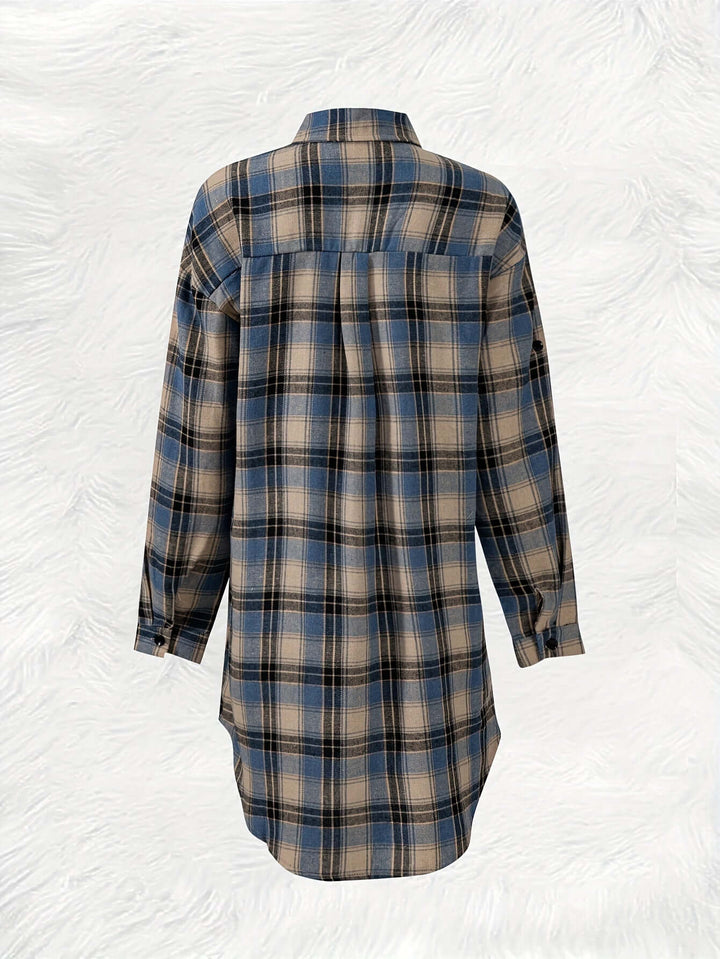 Women's Longline Plaid Button-Up Shirt