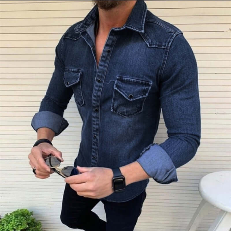 Men's Slim Fit Denim Shirt: Sustainable Cotton Blend