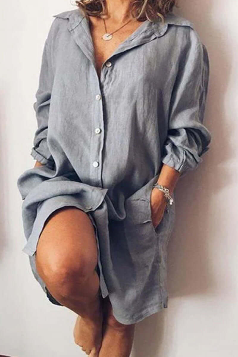 Women's Long-Sleeve Relaxed Shirt Dress