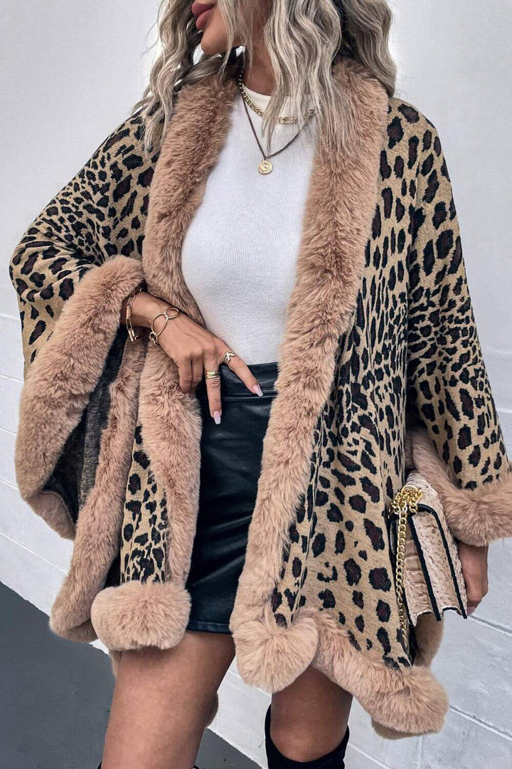 Women's Leopard Print Open Poncho - Stylish & Comfortable