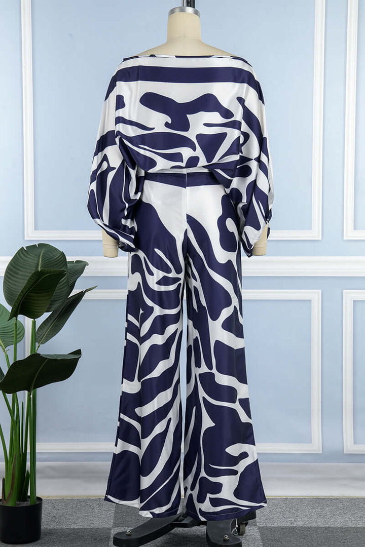 Women's Elegant Printed Off-Shoulder Long Sleeve Two-Piece Set