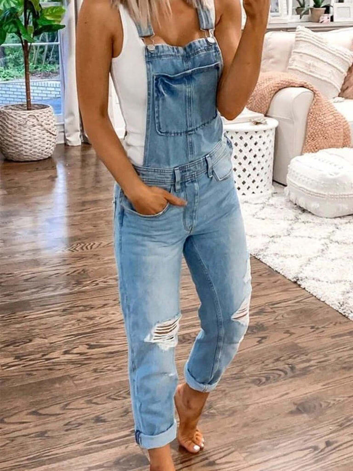 Women's Denim Jumpsuit: Casual Relaxed Fit Sleeveless