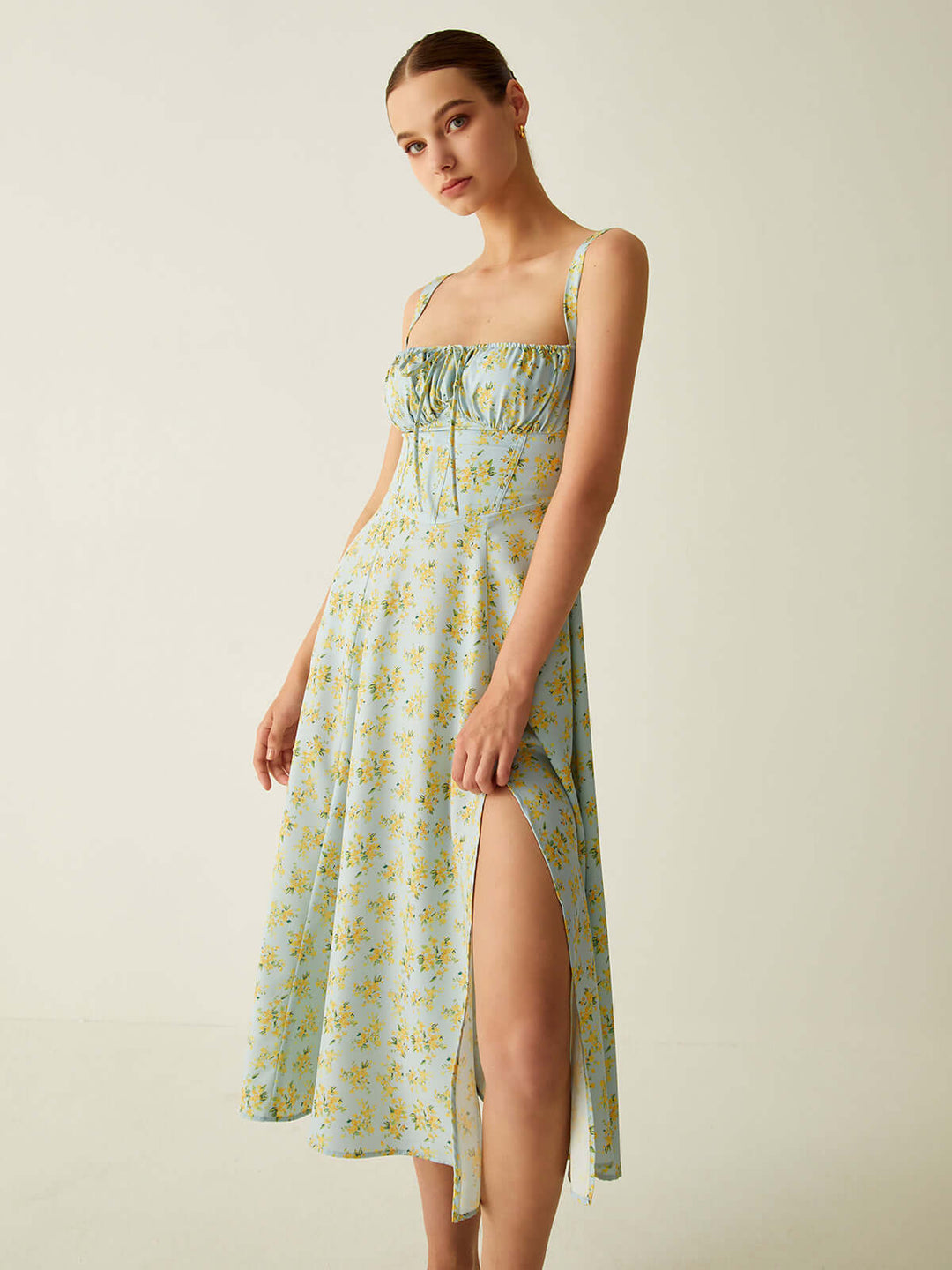 Floral Midi Dress with Split: Versatile & Breathable