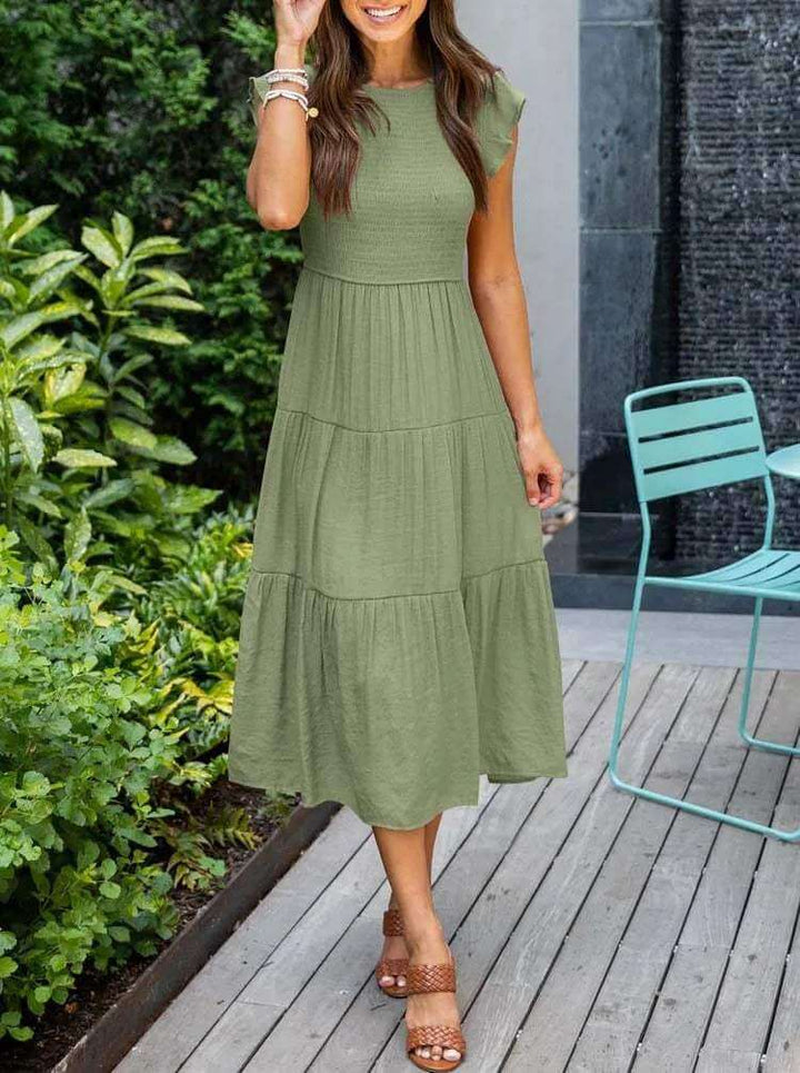 Women's A-Line Midi Dress with Flutter Sleeves