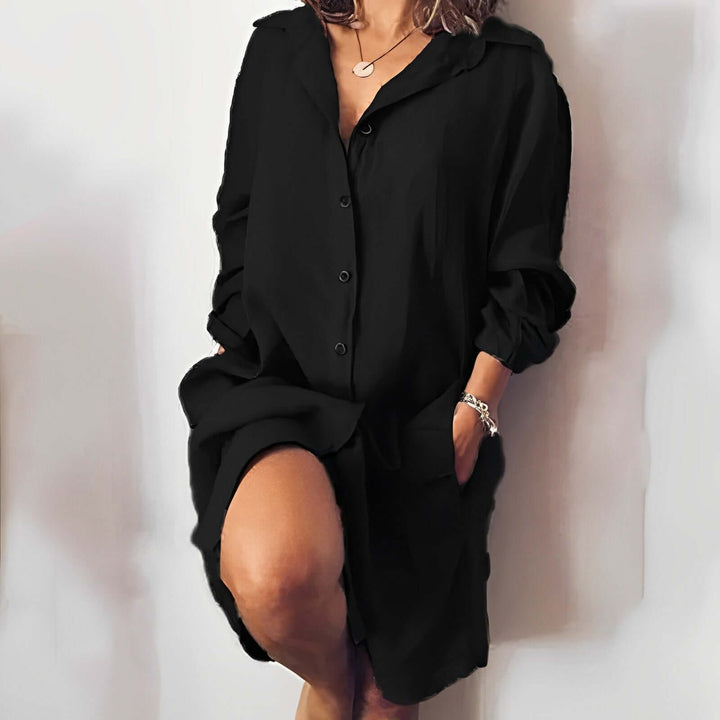 Women's Long Sleeve Shirt Dress: Casual, Breathable, Pocket Detail