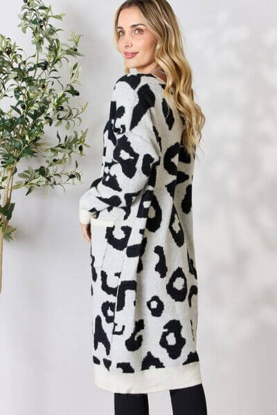Women's Long Leopard Print Knit Cardigan