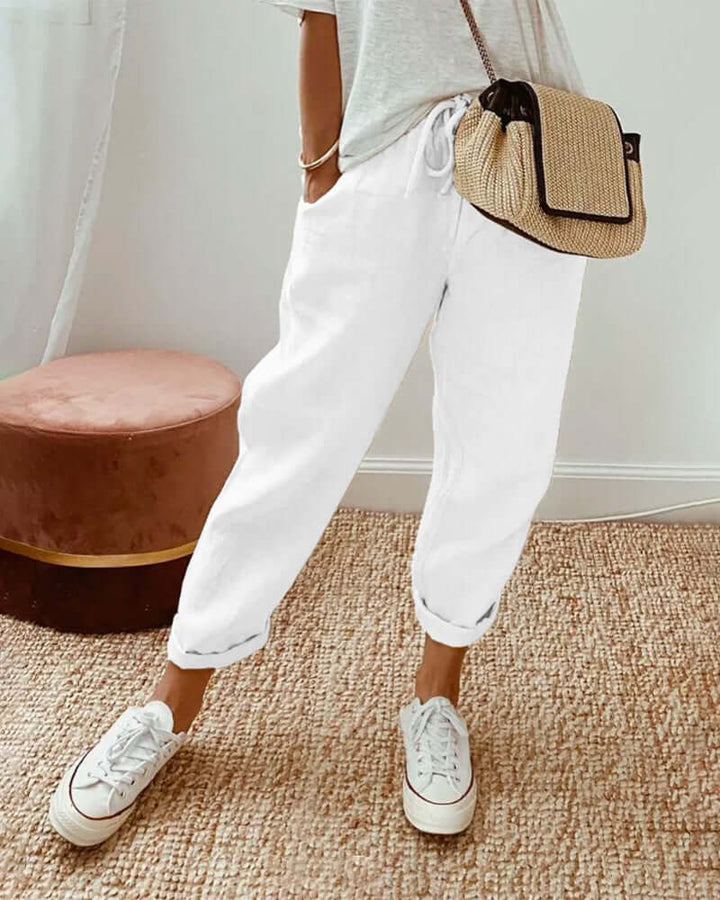 Women's Relaxed Fit Trousers: Casual Everyday Pants with Drawstring Waist