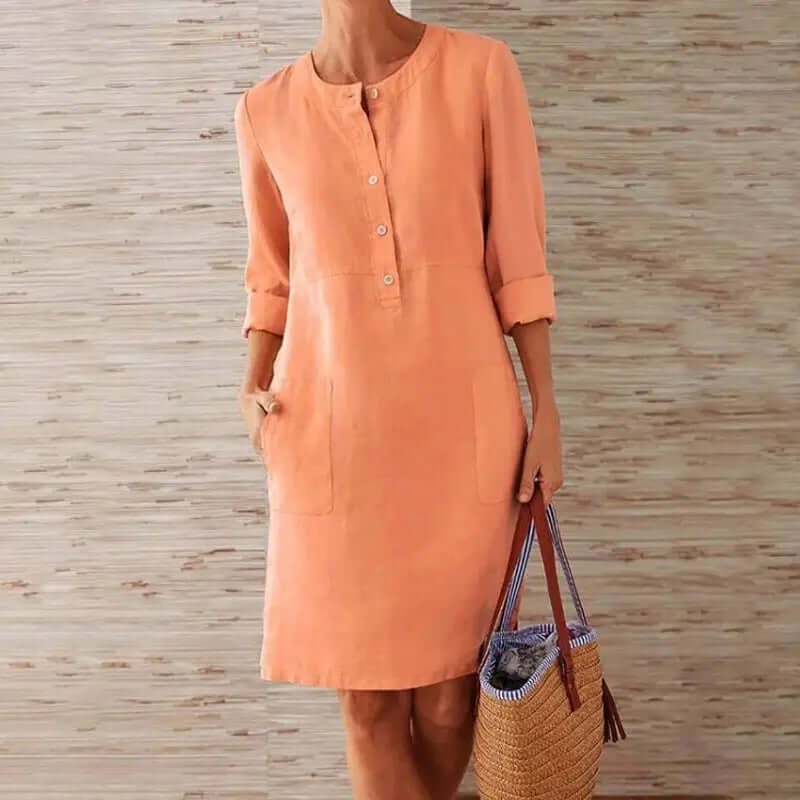 Women's Casual Midi Dress: Relaxed Fit 3/4 Sleeve Tunic