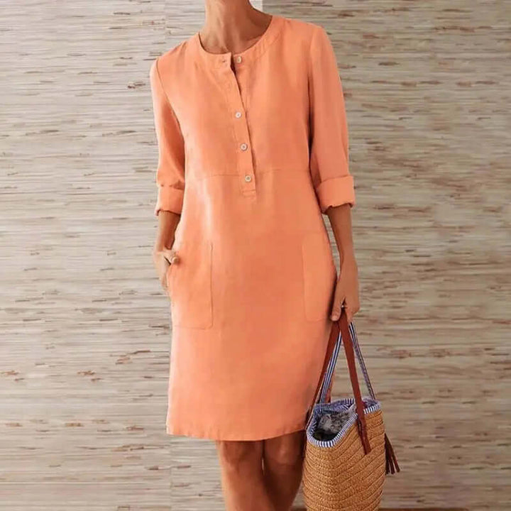 Women's Casual Midi Dress: Relaxed Fit 3/4 Sleeve Tunic