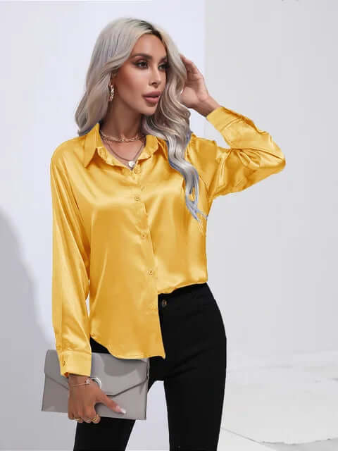 Women's Elegant Satin Long-Sleeve Blouse