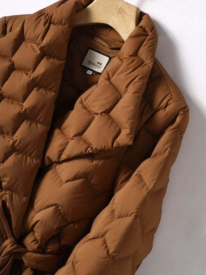 Women's Stylish Mid-Length Down Jacket with Belt