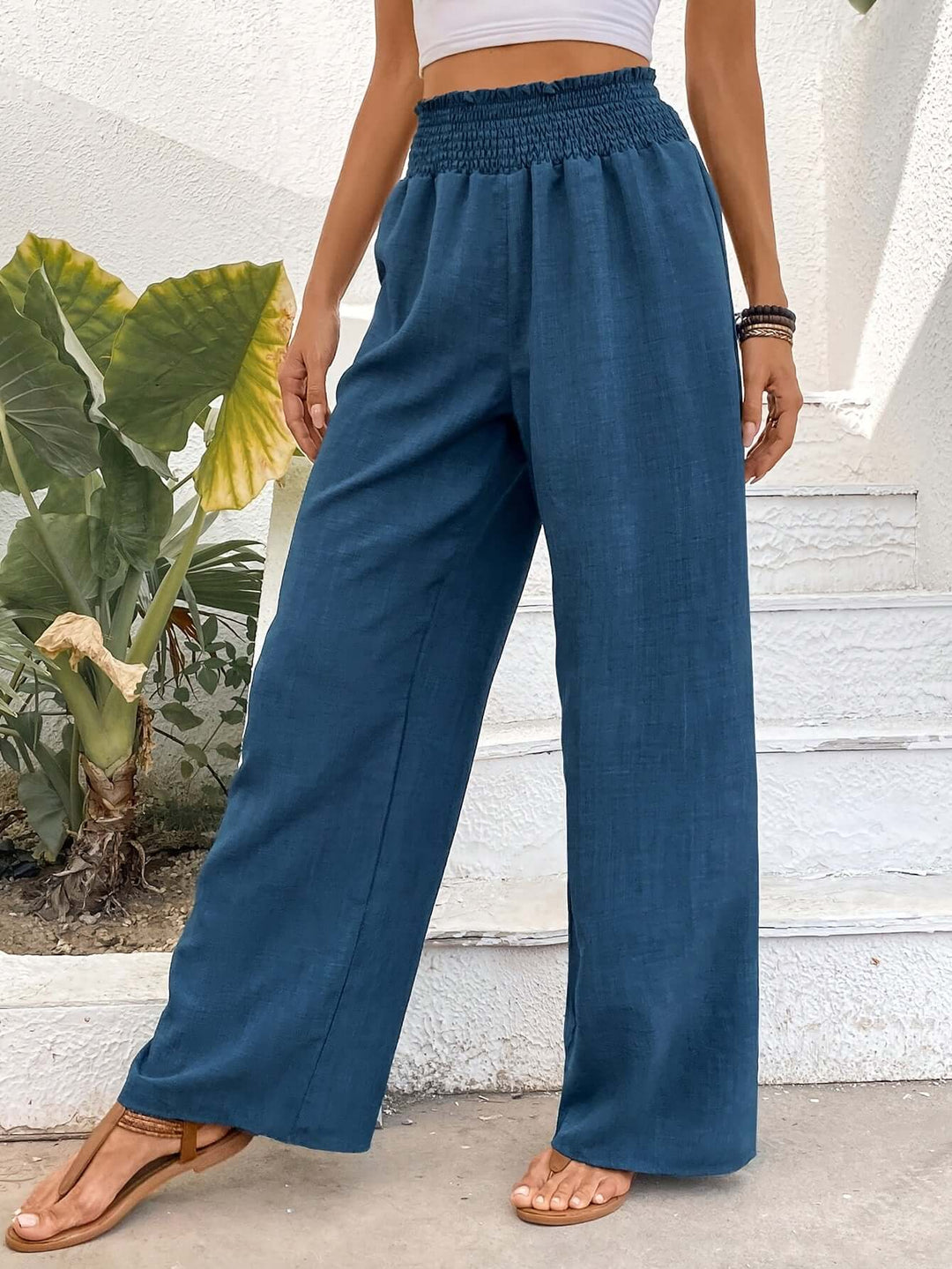 Women's High-Waisted Wide Leg Smocked Pants