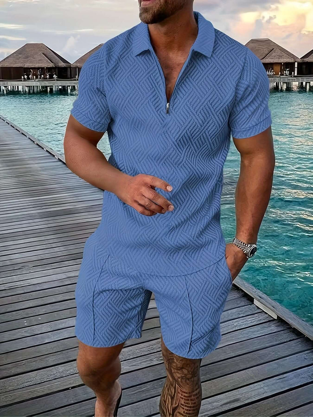 Men's Geometric Print Summer Short Set