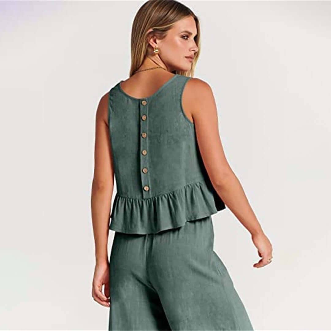Women's Summer Sleeveless Jumpsuit: Peplum Waist, Wide Leg