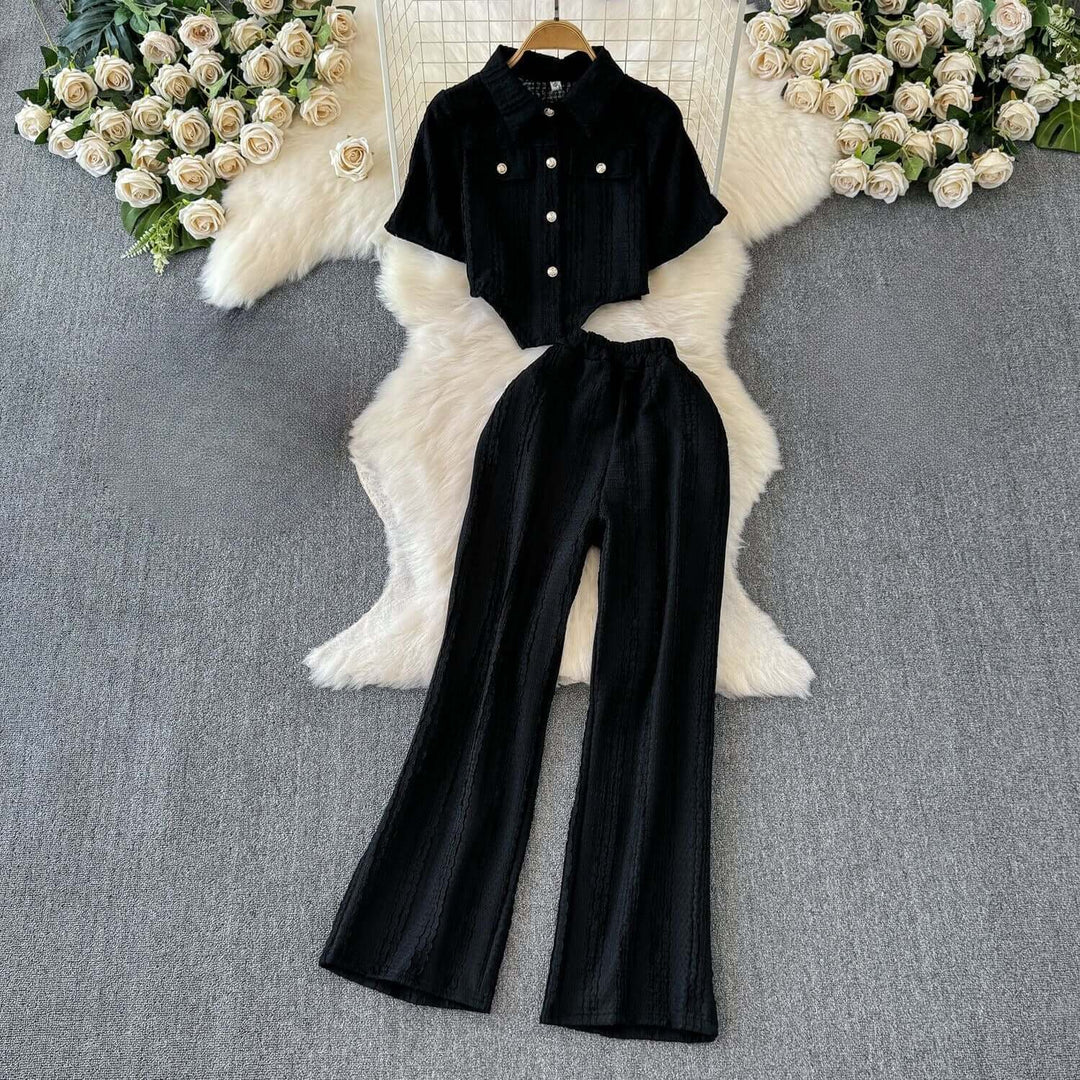 Women's Casual Cropped Top and Wide Leg Trousers Set