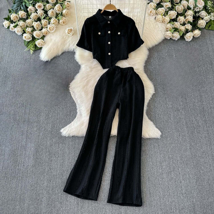 Women's Casual Cropped Top and Wide Leg Trousers Set