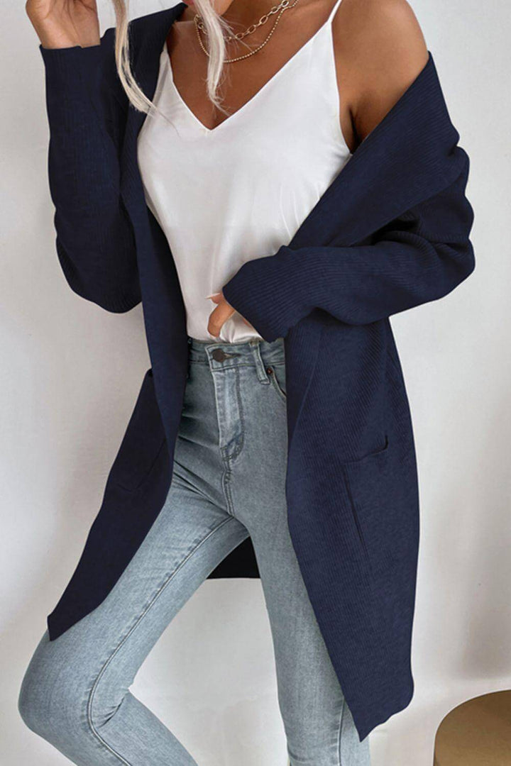 Women's Hooded Ribbed Cardigan: Cozy & Stylish Open-Front Knit
