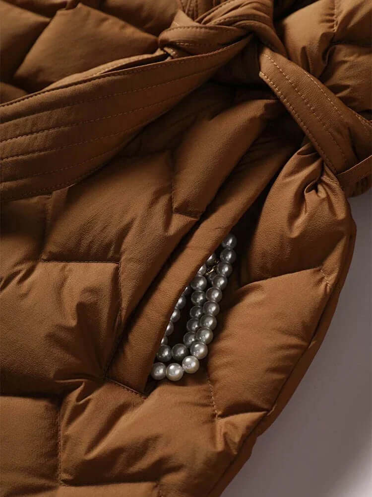 Women's Stylish Mid-Length Down Jacket with Belt