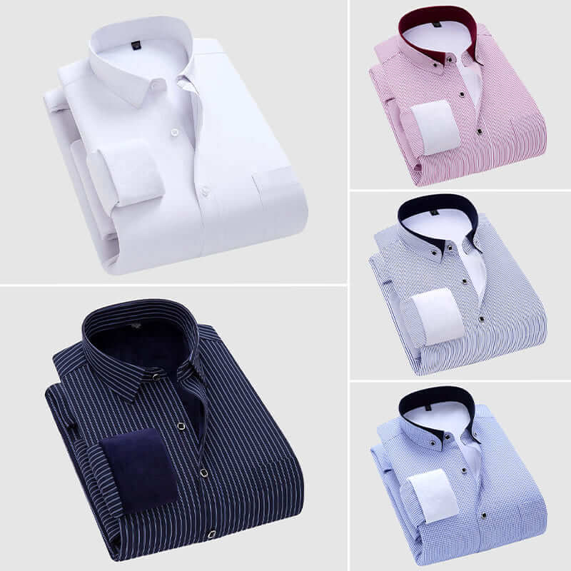 Men's Long Sleeve Double Layer Velvet Casual Shirt