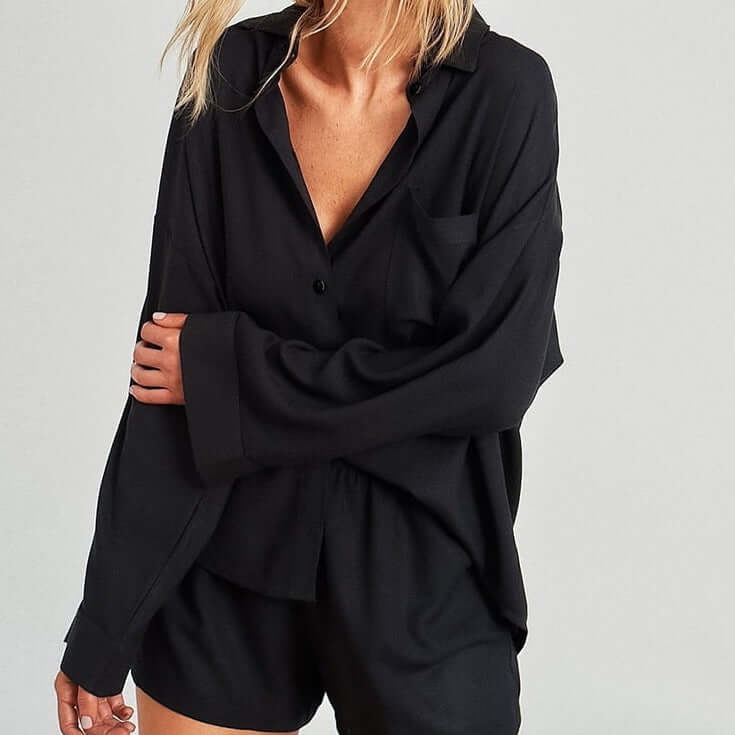 Women's Relaxed Fit Two-Piece Set: Oversized Shirt & Shorts