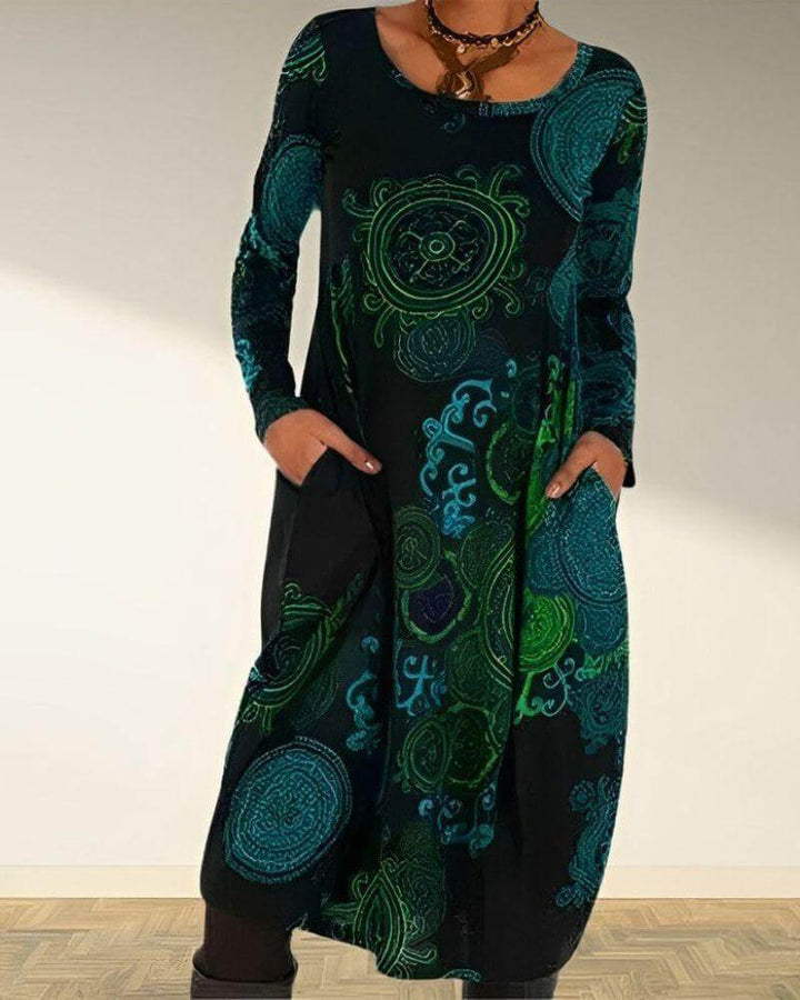 Women's Bohemian Maxi Dress: Long Sleeve, Flowy Casual Fit