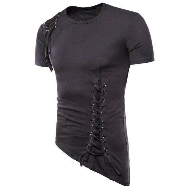 Men's Slim Fit Short Sleeve T-Shirt with Lace-Up Detail