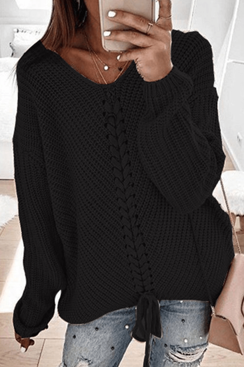 Women's Long-Sleeve Round Neck Knitted Sweater
