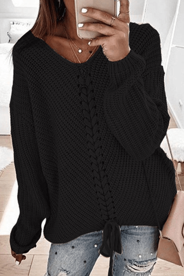 Women's Long-Sleeve Round Neck Knitted Sweater