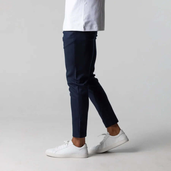 Men's Slim-Fit Stretch Cotton Trousers: Flat-Front Business Casual Pants