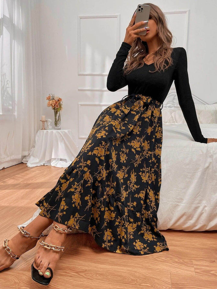 Floral A-Line Long Sleeve Women's Dress