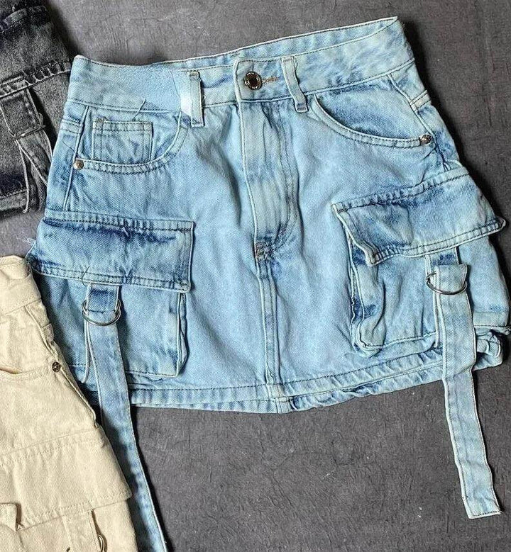 Women's A-Line Denim Mini Skirt with Pockets