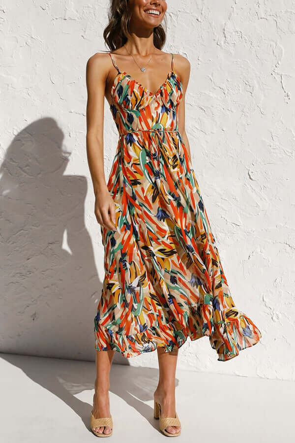 Women's Floral Midi Dress: Long Sleeve, Elegant Fit