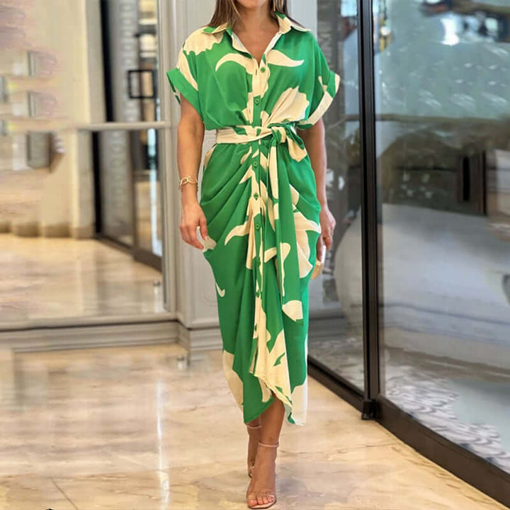 Women's Summer Ruffle Print Shirt Dress