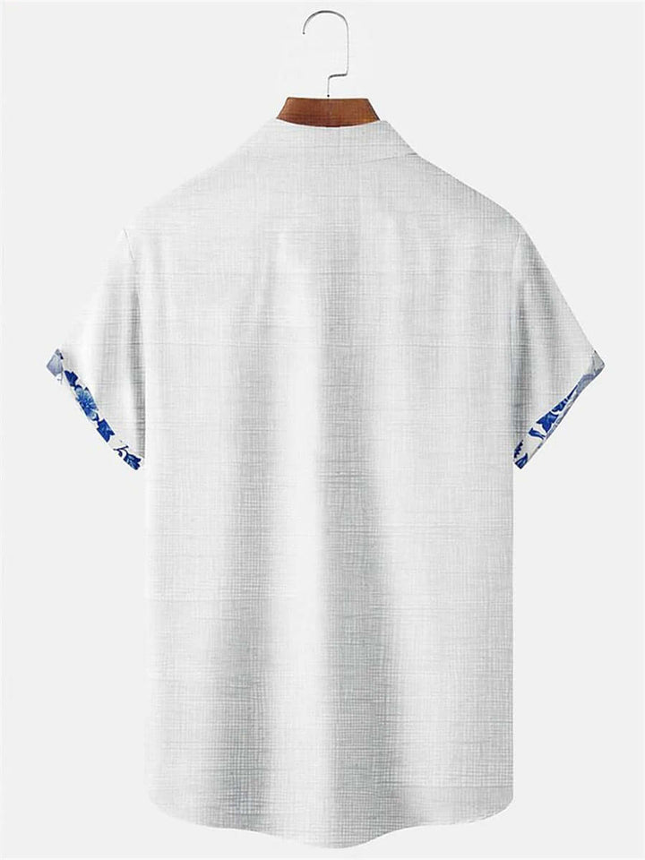 Men's Breathable Linen Shirt: Casual Fit, Floral Trim