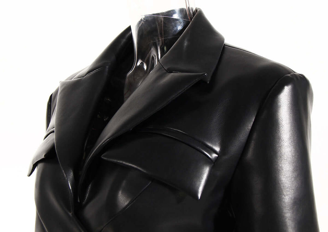 Women's Stylish PU Leather Outdoor Jacket with Waistband