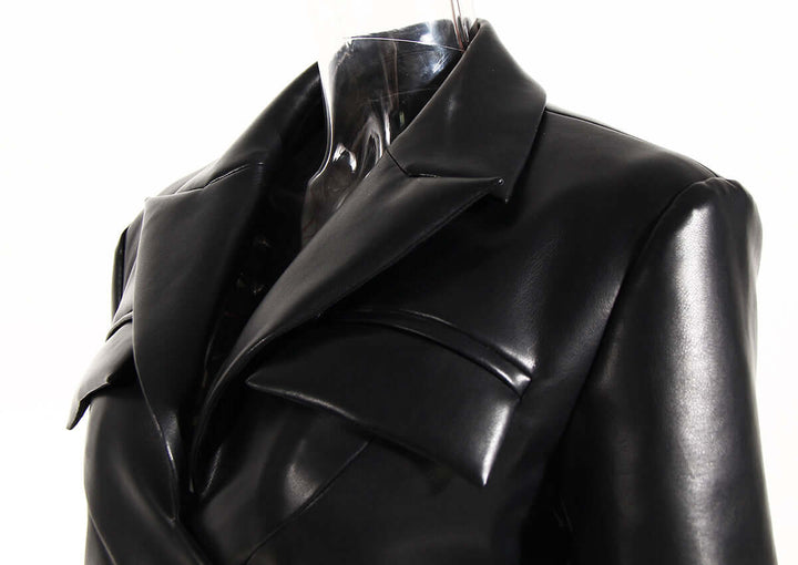 Women's Stylish PU Leather Outdoor Jacket with Waistband